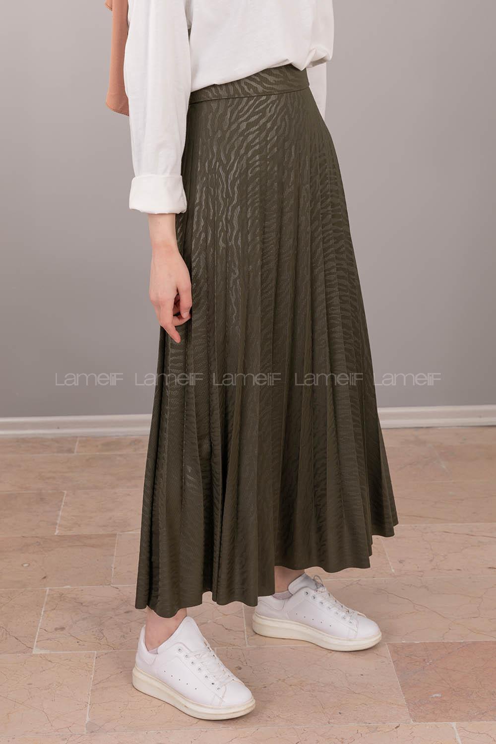 Modalamelif Nadya Desen Piliseli Etek Haki