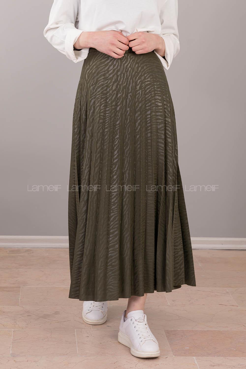 Modalamelif Nadya Desen Piliseli Etek Haki