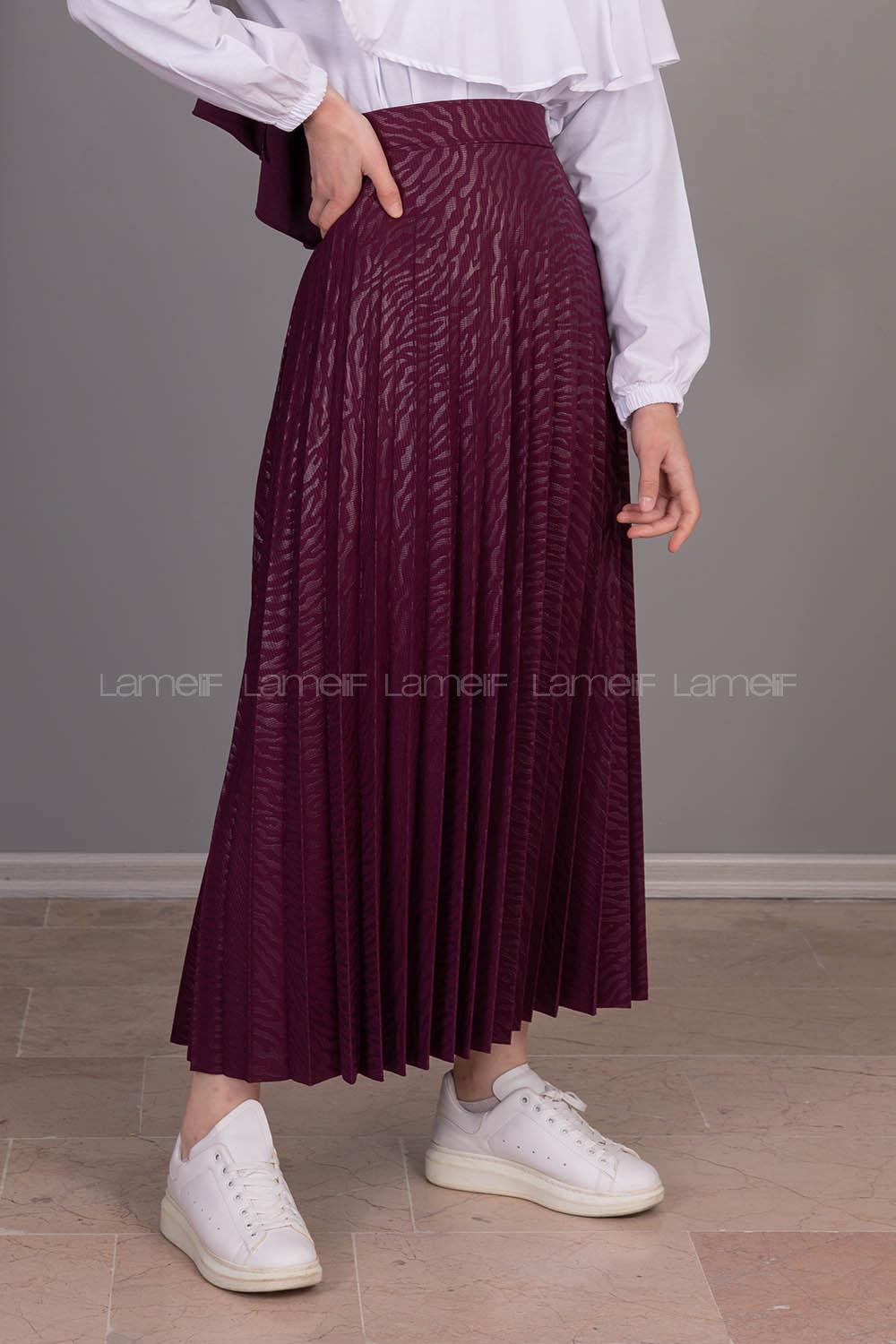 Modalamelif Nadya Desen Piliseli Etek Mürdüm