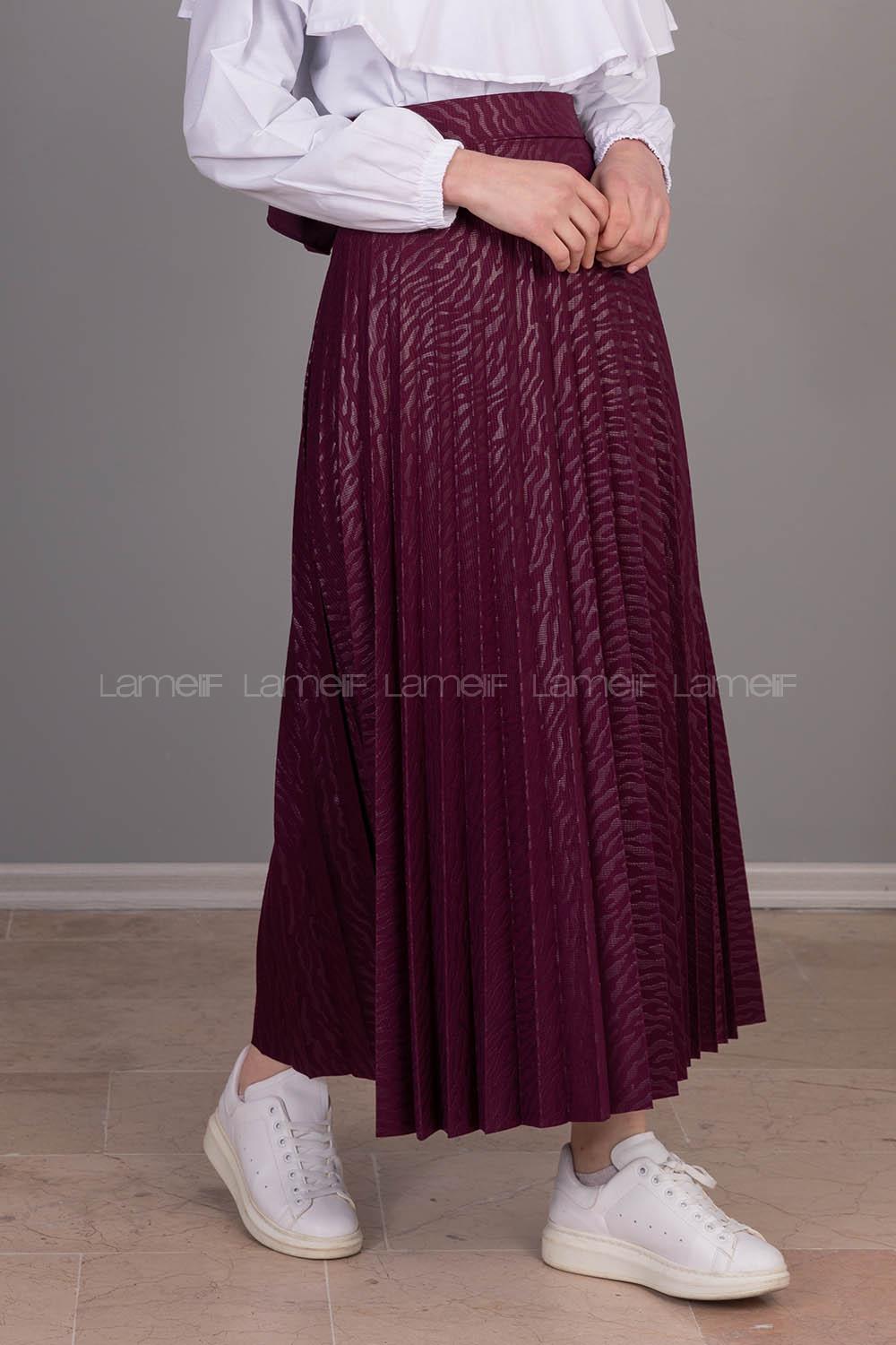 Modalamelif Nadya Desen Piliseli Etek Mürdüm