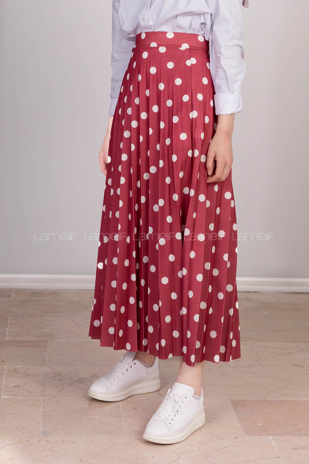 Modalamelif  Puantiye Desenli Etek Bordo