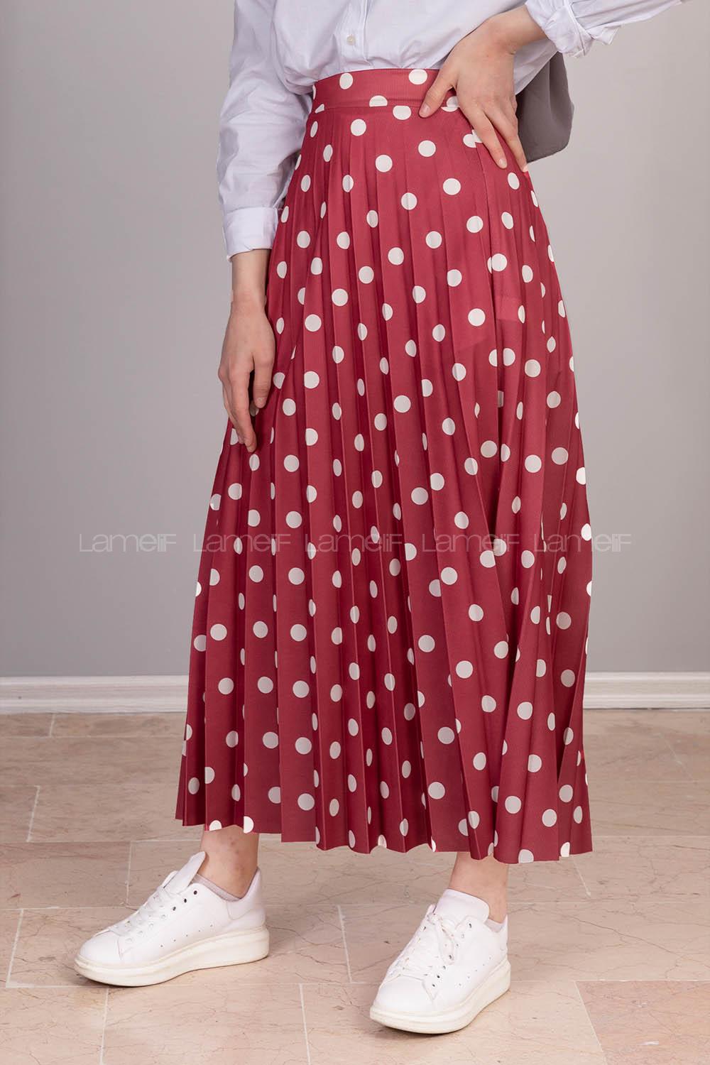 Modalamelif  Puantiye Desenli Etek Bordo