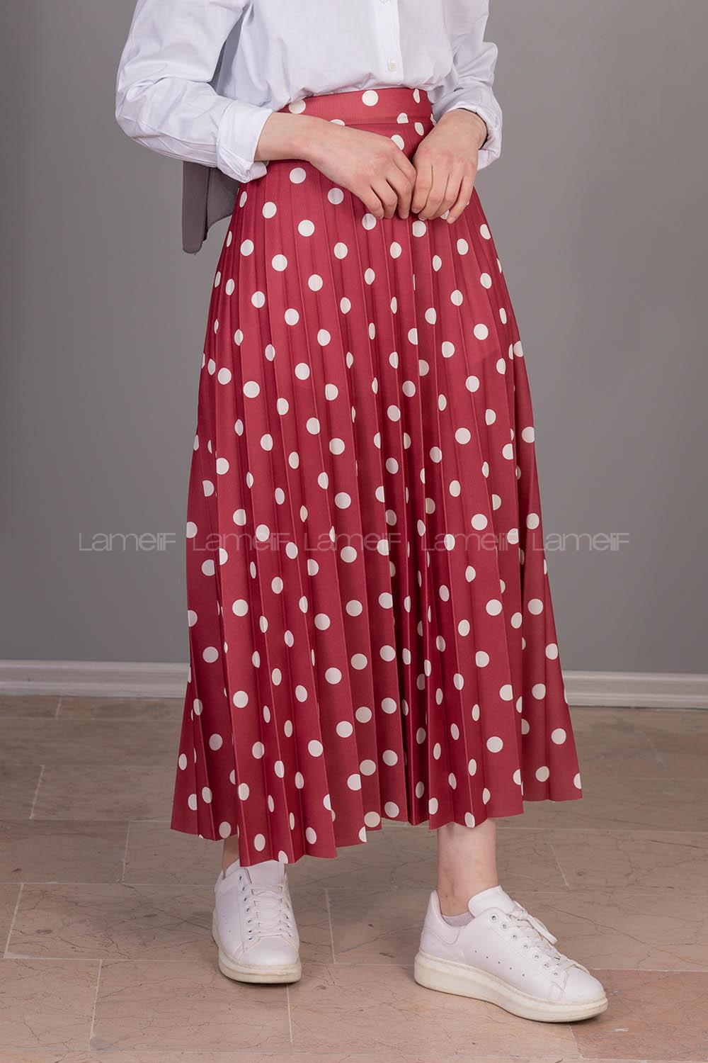 Modalamelif  Puantiye Desenli Etek Bordo