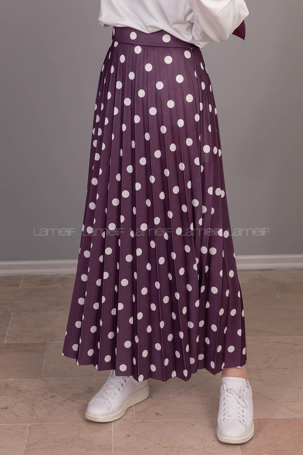 Modalamelif  Puantiye Desenli Etek  Mor