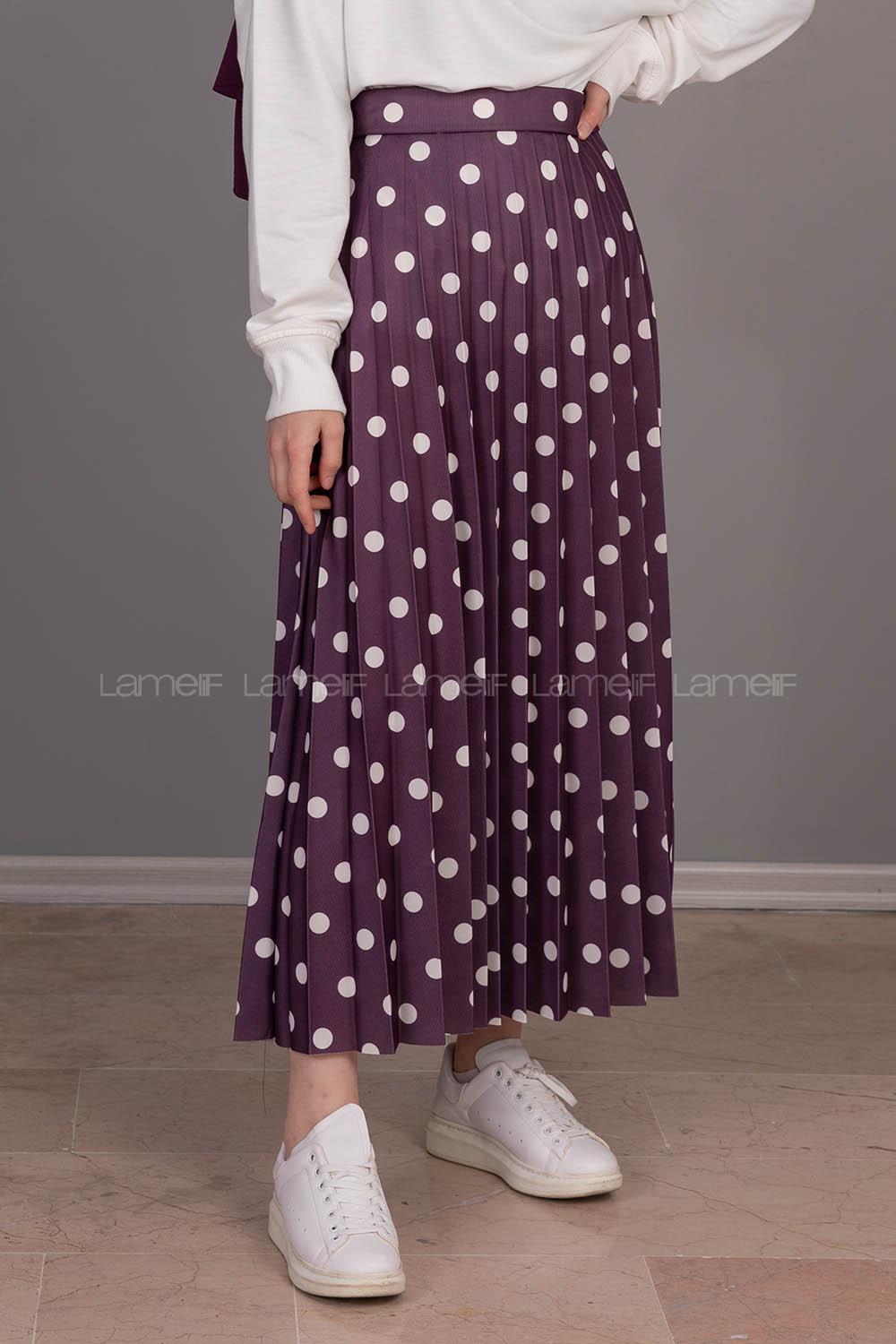 Modalamelif  Puantiye Desenli Etek  Mor