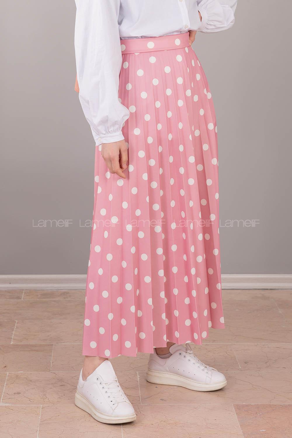 Modalamelif  Puantiye Desenli Etek  Pudra