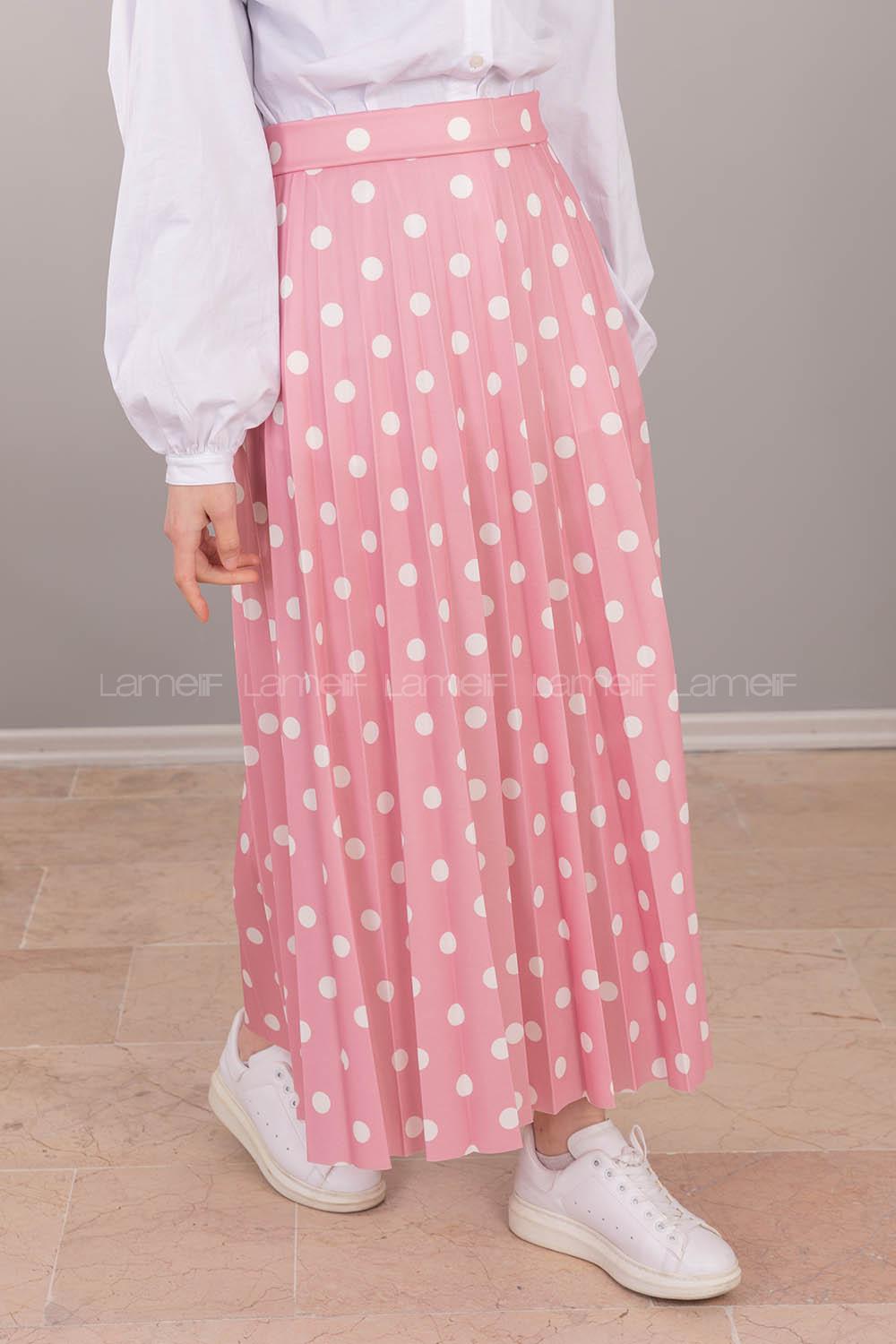 Modalamelif  Puantiye Desenli Etek  Pudra