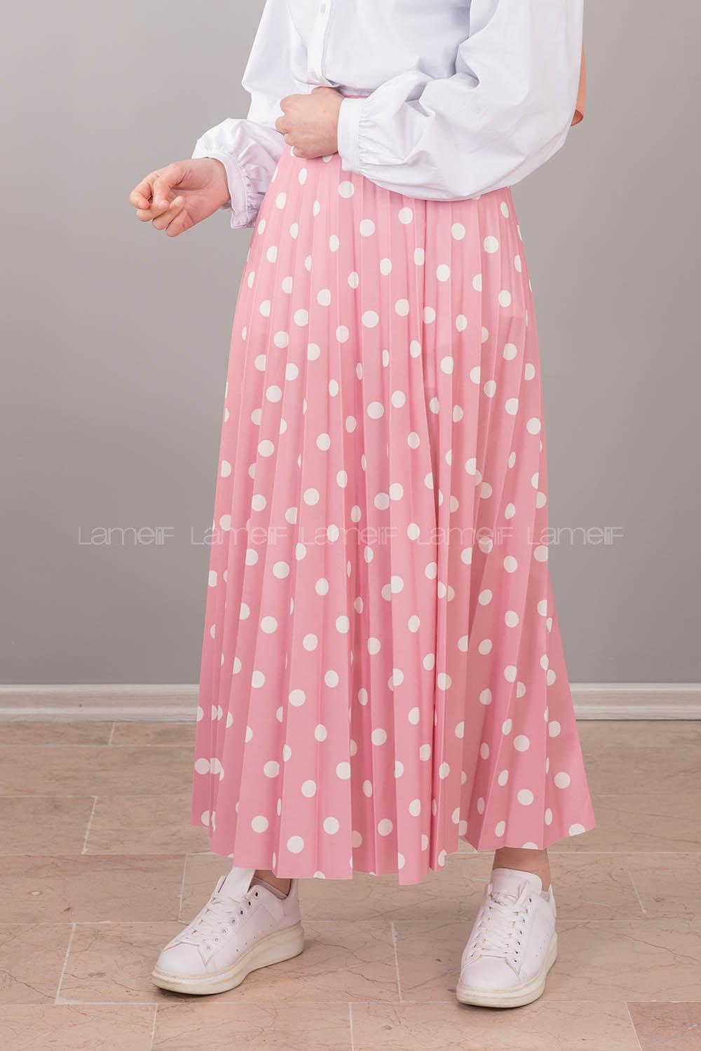 Modalamelif  Puantiye Desenli Etek  Pudra