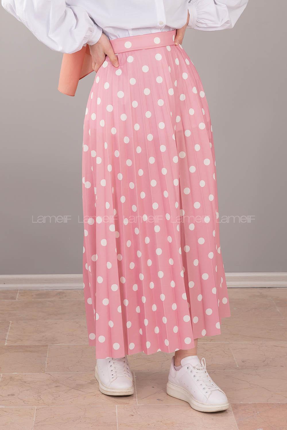 Modalamelif  Puantiye Desenli Etek  Pudra