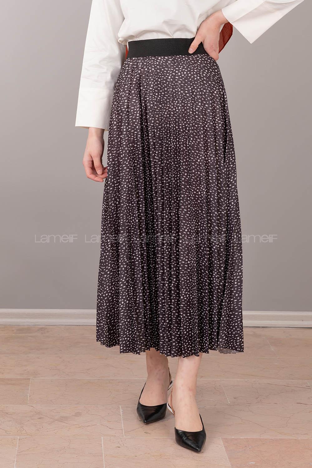 Modalamelif Beli Lastikli Desenli Etek Füme