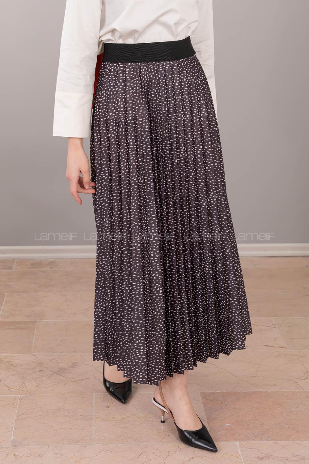 Modalamelif Beli Lastikli Desenli Etek Füme