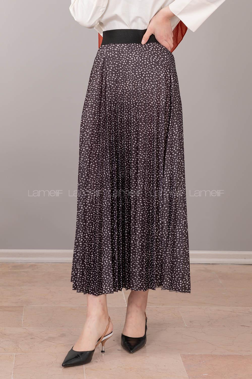 Modalamelif Beli Lastikli Desenli Etek Füme