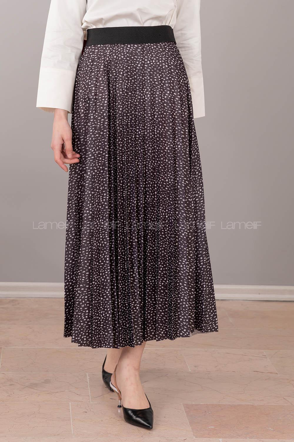 Modalamelif Beli Lastikli Desenli Etek Füme