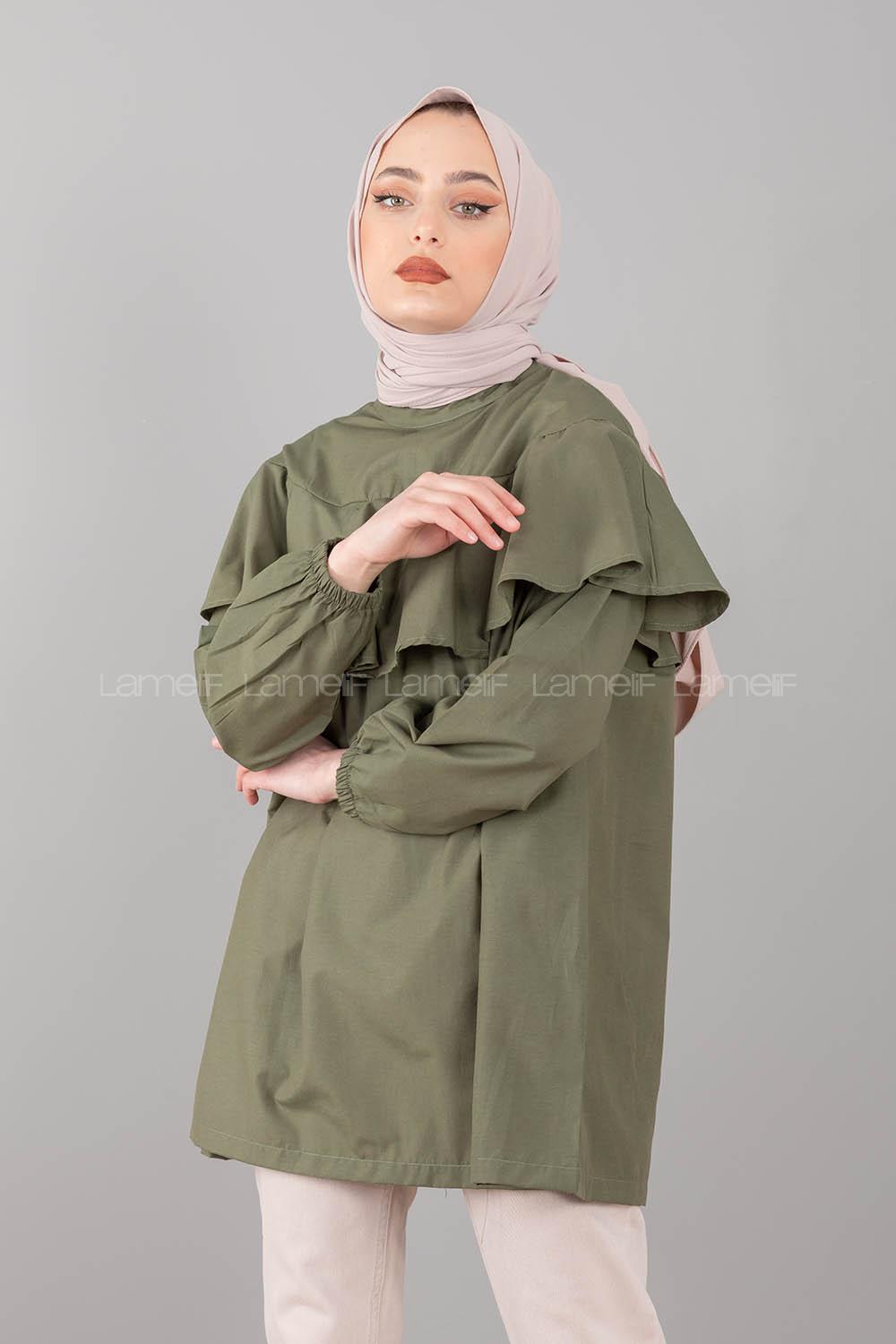 Modalamelif Hakim Yaka Fırfırlı Tunik Haki