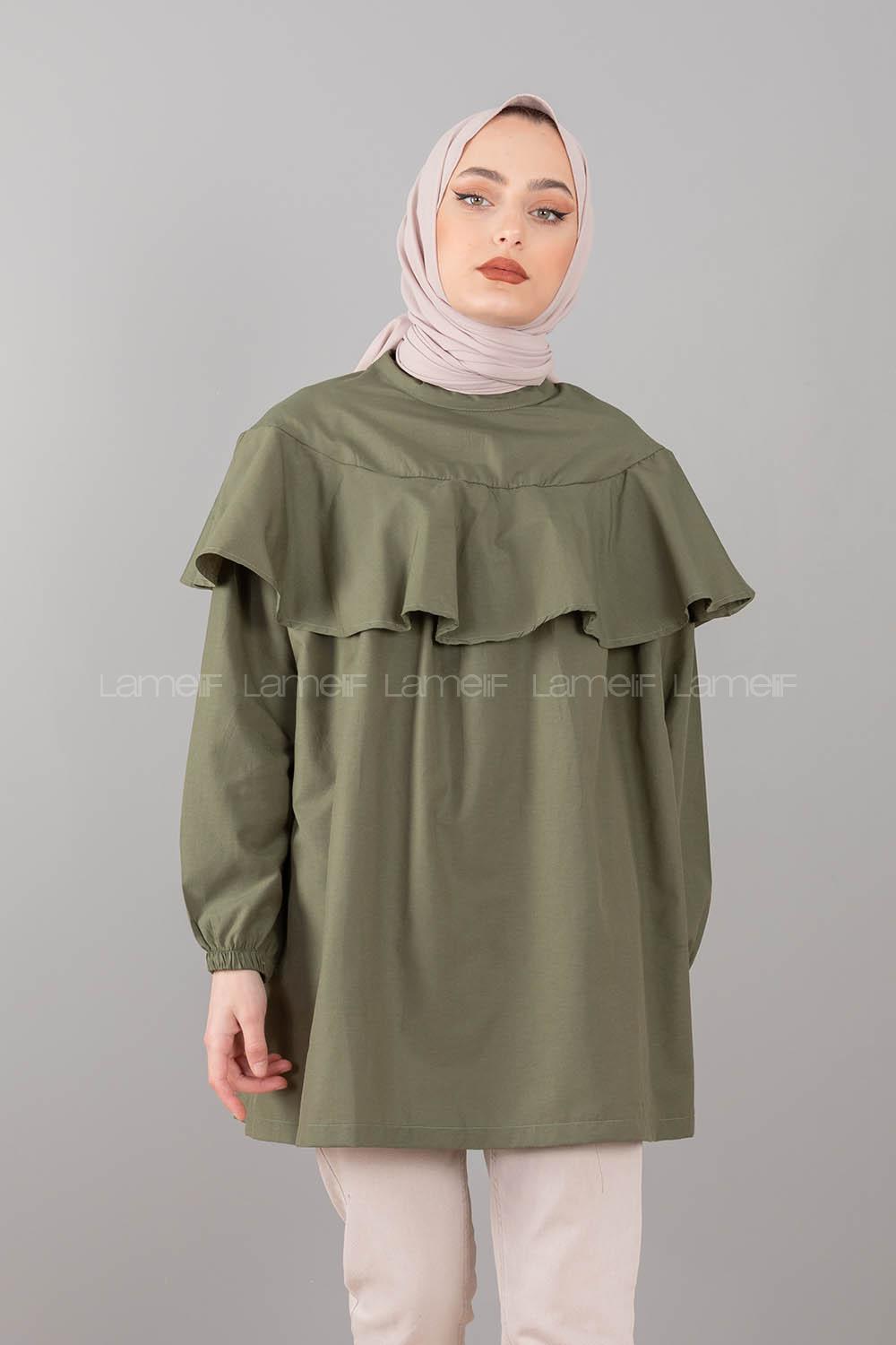 Modalamelif Hakim Yaka Fırfırlı Tunik Haki