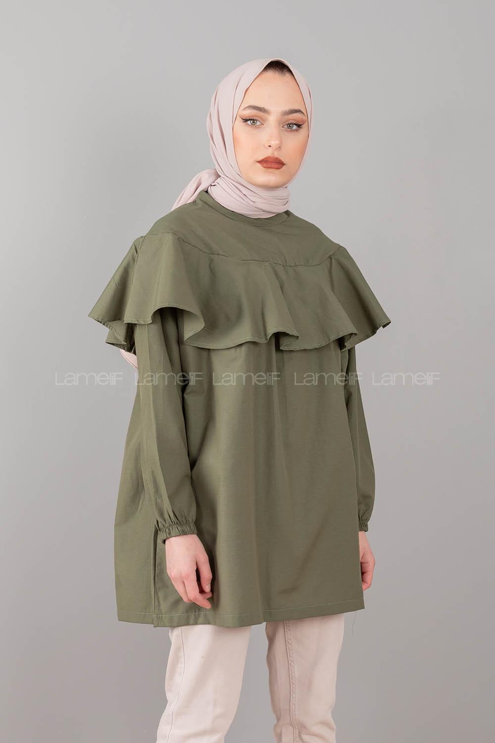 Modalamelif Hakim Yaka Fırfırlı Tunik Haki