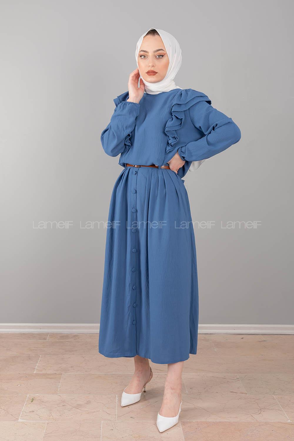 Modalamelif Önü Fırfırlı Ayrobin Takım İndigo