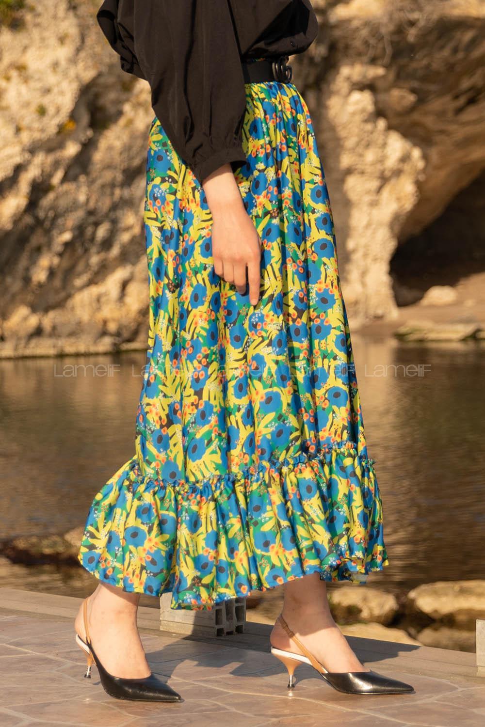 Modalamelif Beli Lastikli Desenli Saten Etek Açık Yeşil