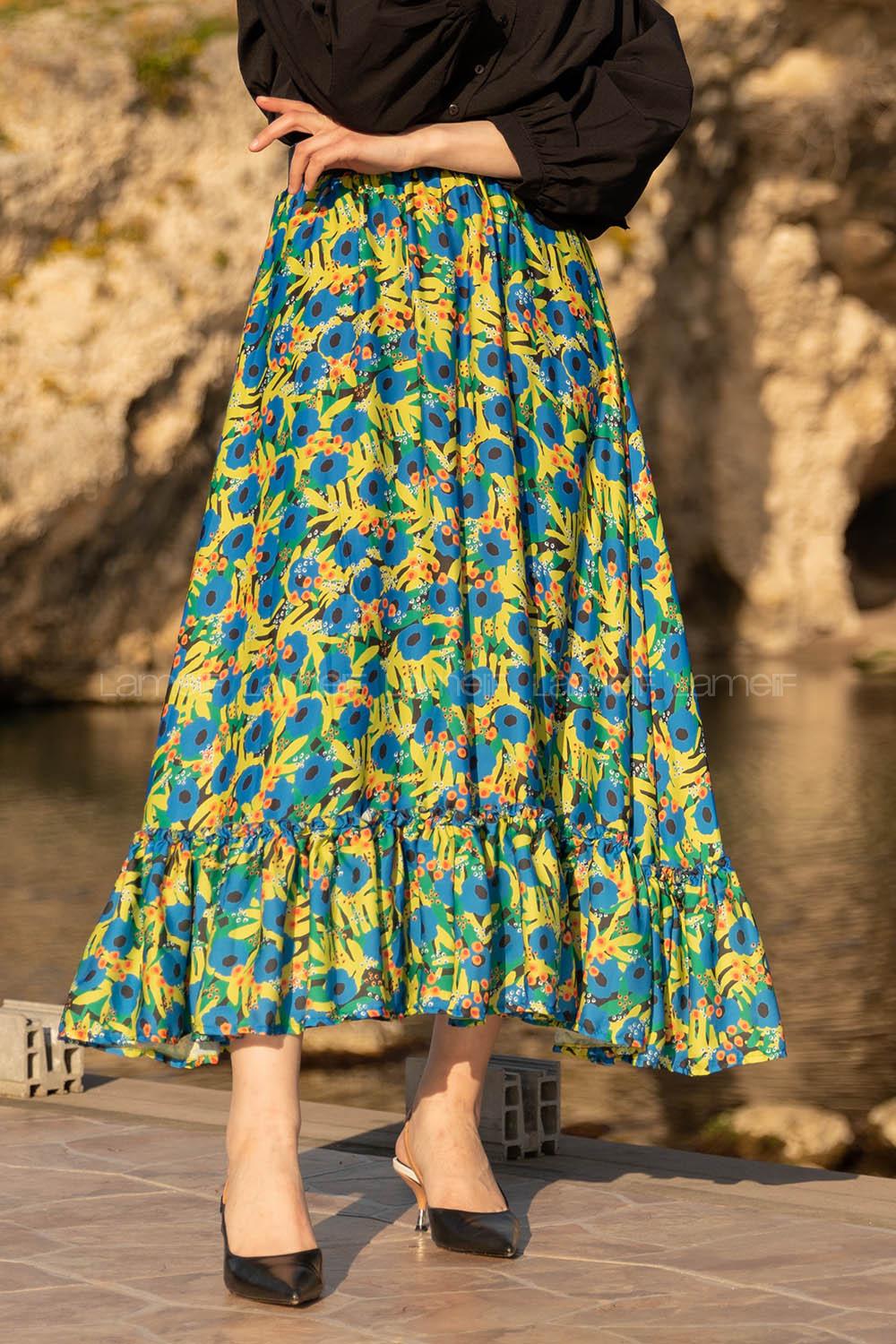 Modalamelif Beli Lastikli Desenli Saten Etek Açık Yeşil