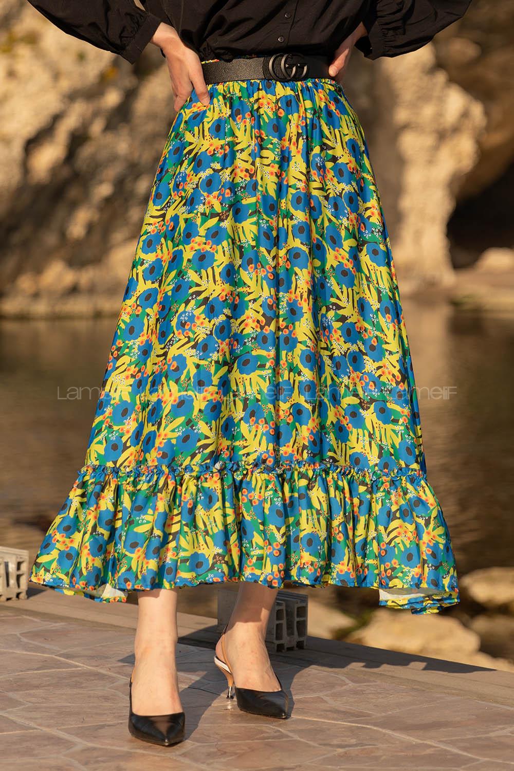 Modalamelif Beli Lastikli Desenli Saten Etek Açık Yeşil