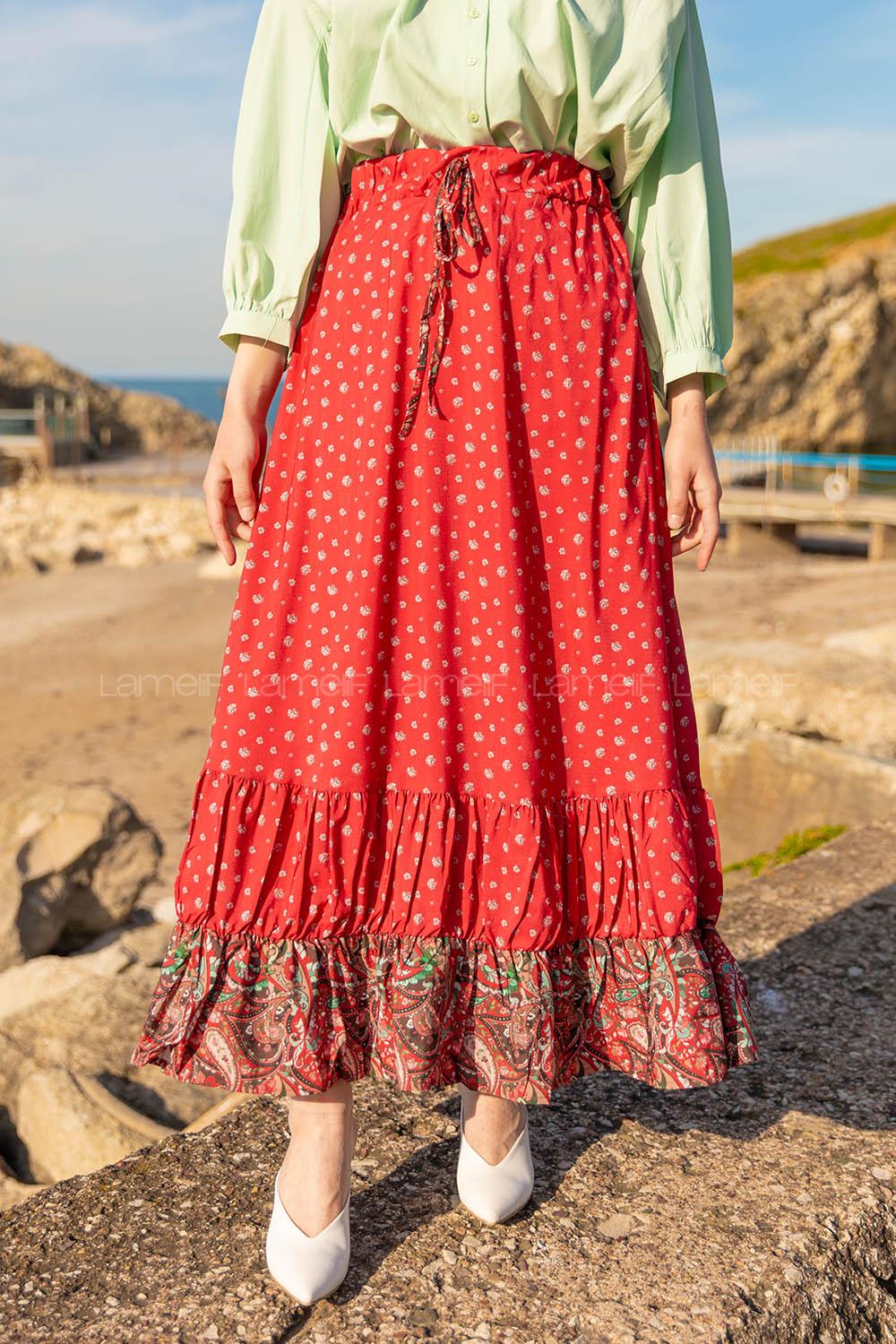 Modalamelif Beli Lastikli Eteği Büzgülü Çan Etek Bordo