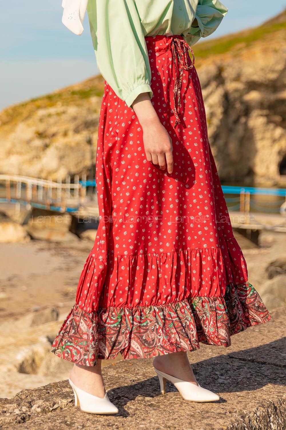 Modalamelif Beli Lastikli Eteği Büzgülü Çan Etek Bordo