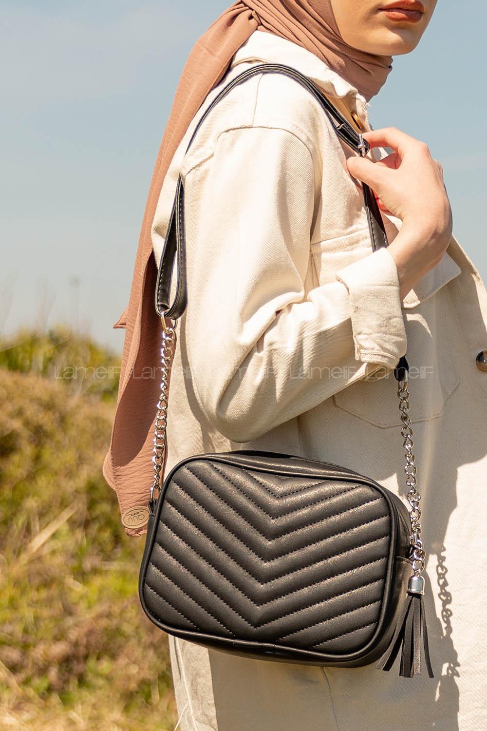 Modalamelif Dikişli Nubuk Çanta Siyah