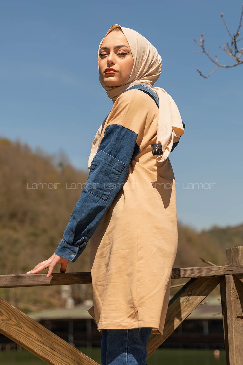 Modalamelif Kolu Kot Tunik Sütlü Kahve