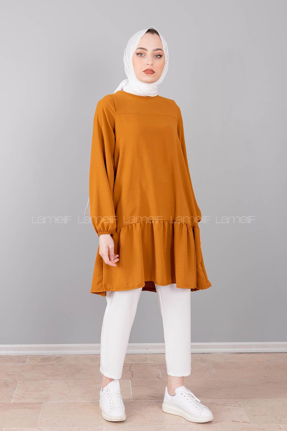 Modalamelif Kol Lastikli Eteği Fırfırlı Tunik Camel