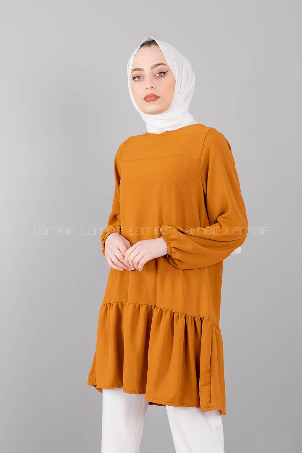 Modalamelif Kol Lastikli Eteği Fırfırlı Tunik Camel