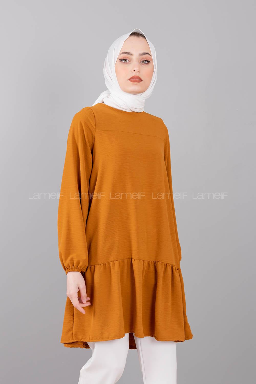 Modalamelif Kol Lastikli Eteği Fırfırlı Tunik Camel