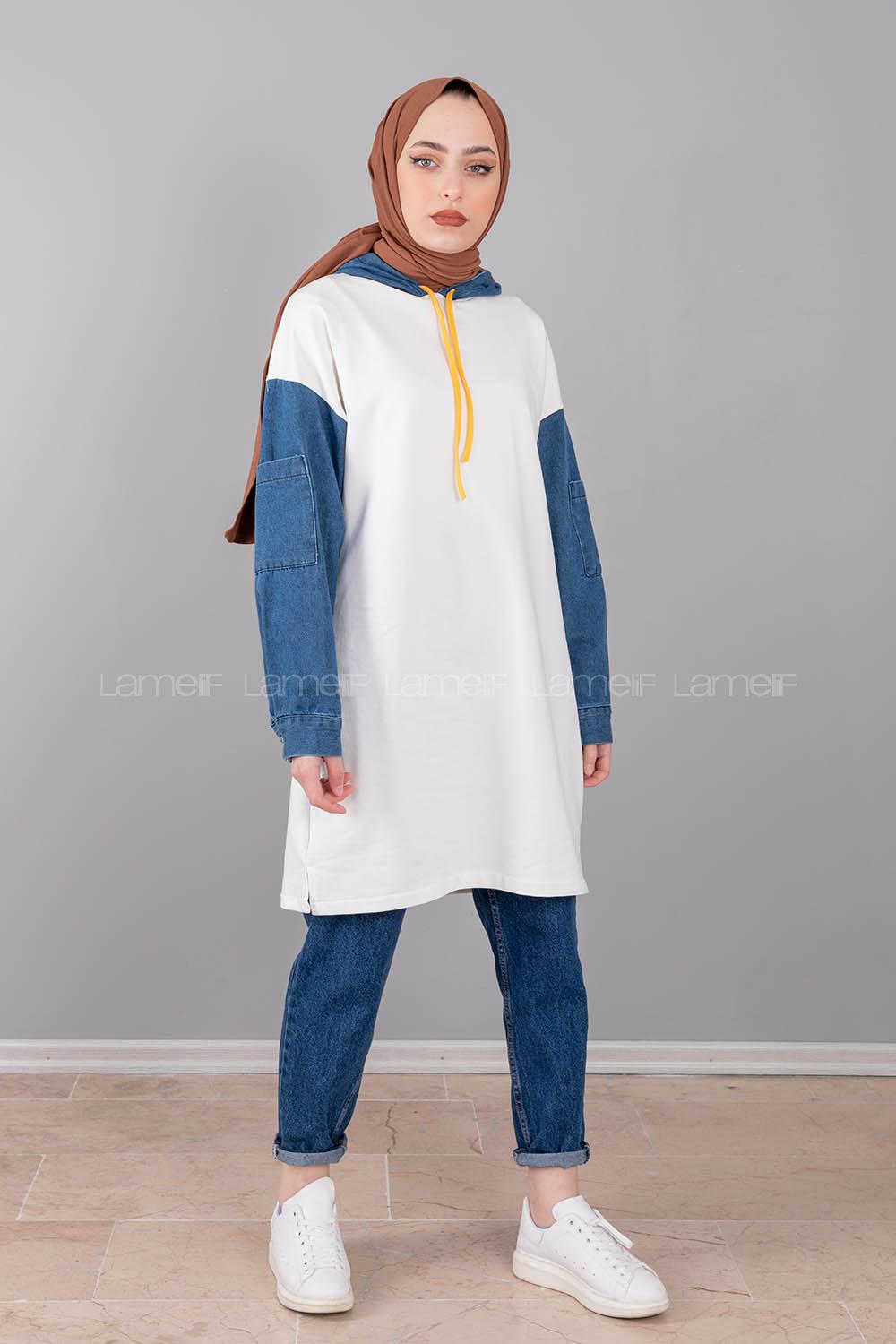 Modalamelif Kolu Kot Tunik Beyaz