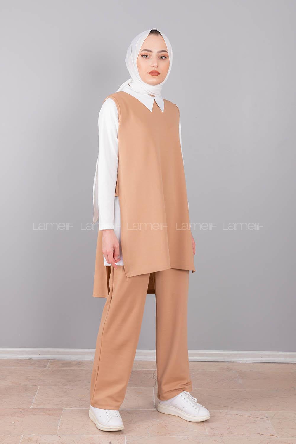 Modalamelif Bebe Yaka Gömlekli Takım Sütlü Kahve