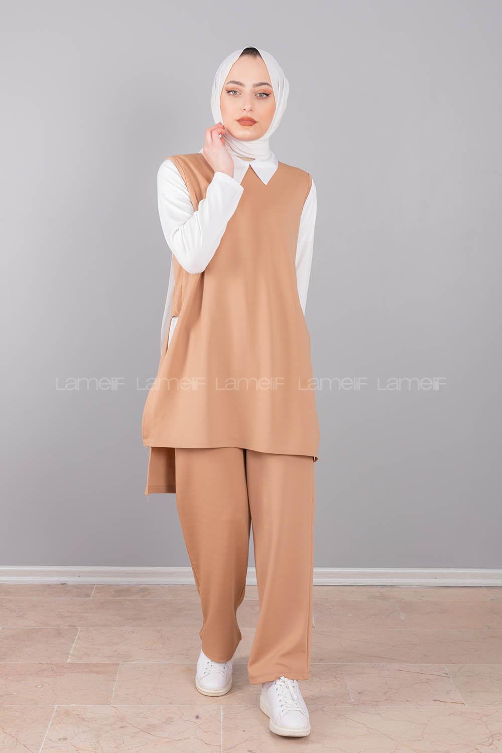 Modalamelif Bebe Yaka Gömlekli Takım Sütlü Kahve