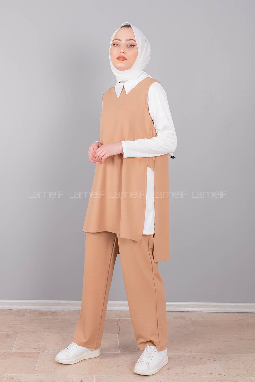 Modalamelif Bebe Yaka Gömlekli Takım Sütlü Kahve