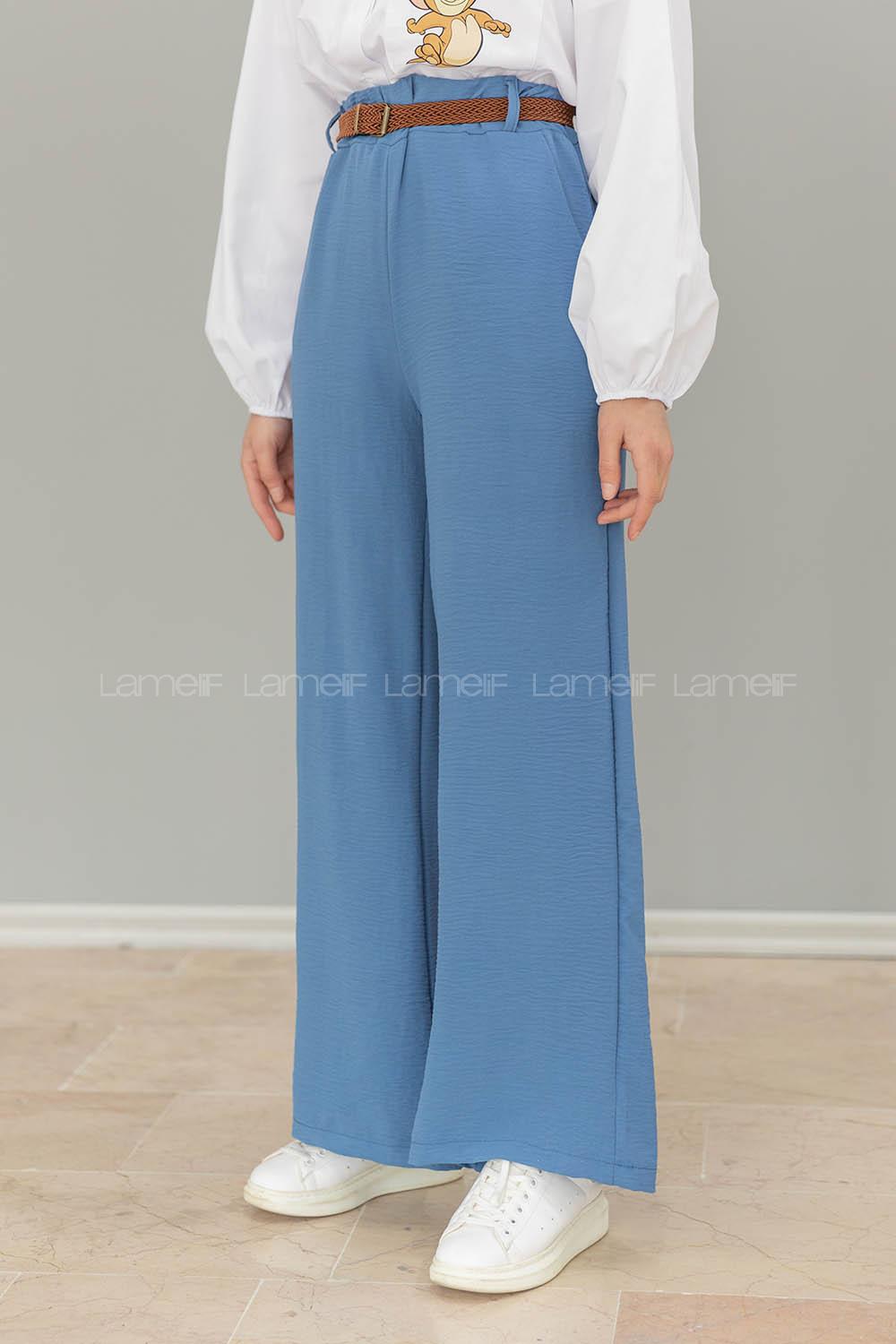 Modalamelif Hasır Kemerli Ayrobin  Pantalon İndigo