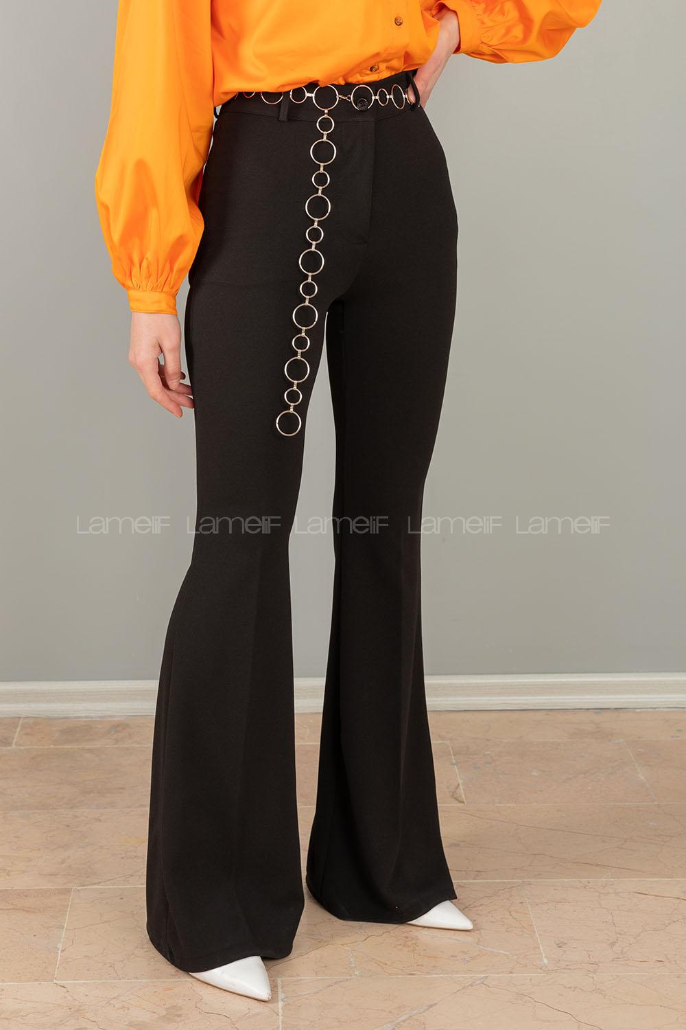 Modalamelif Zincirli İspanyol Paça Pantolon Siyah