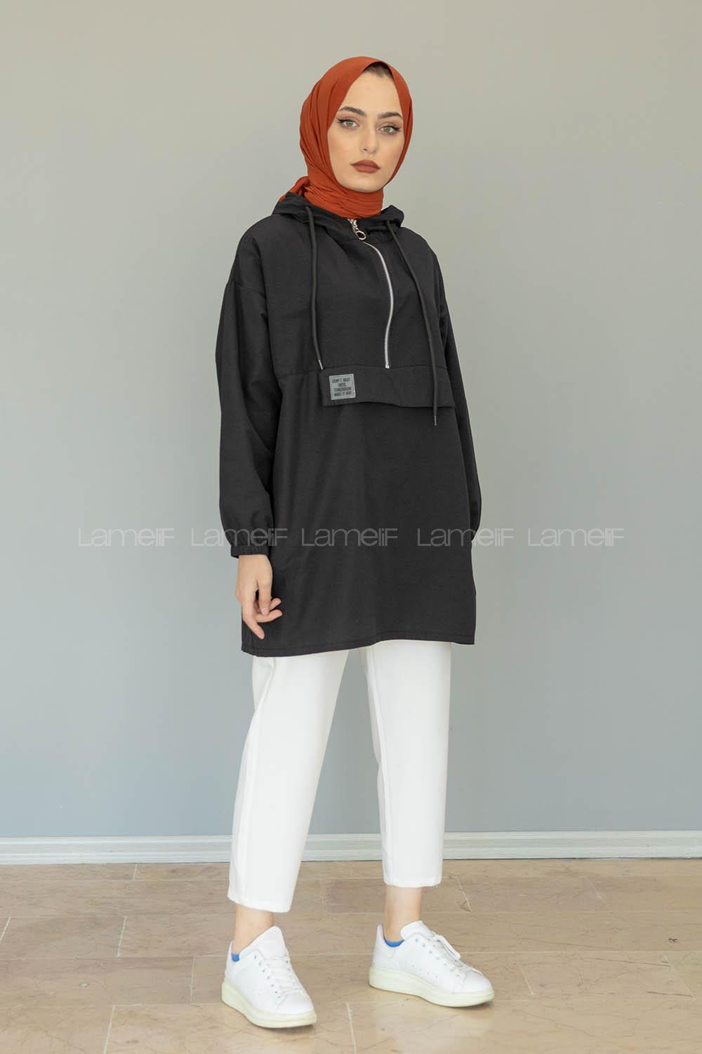 Modalamelif  Arma Baskılı Kapşonlu Tunik Siyah
