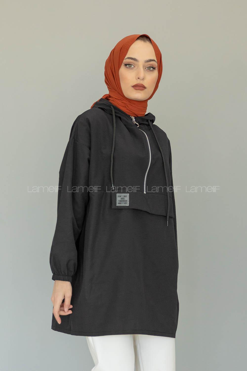 Modalamelif  Arma Baskılı Kapşonlu Tunik Siyah