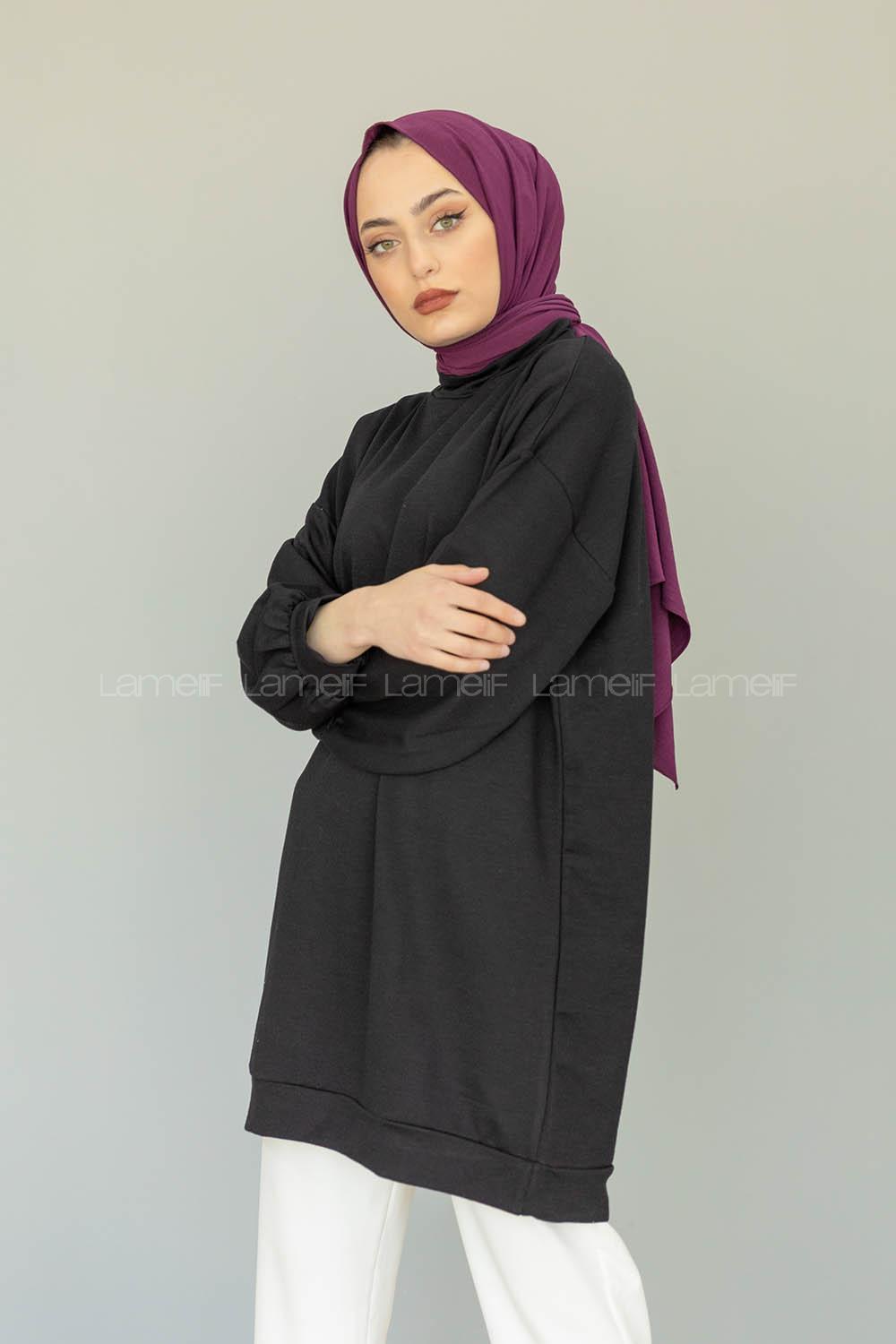 Modalamelif İki İplik Balon Kol Tunik Siyah