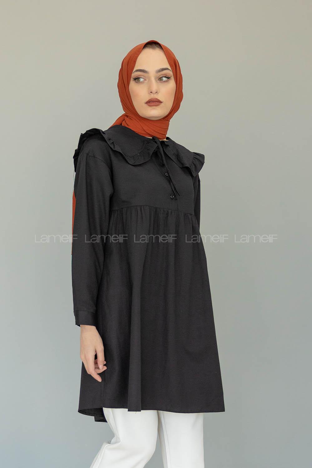 Modalamelif Katlı Yaka Tunik Siyah