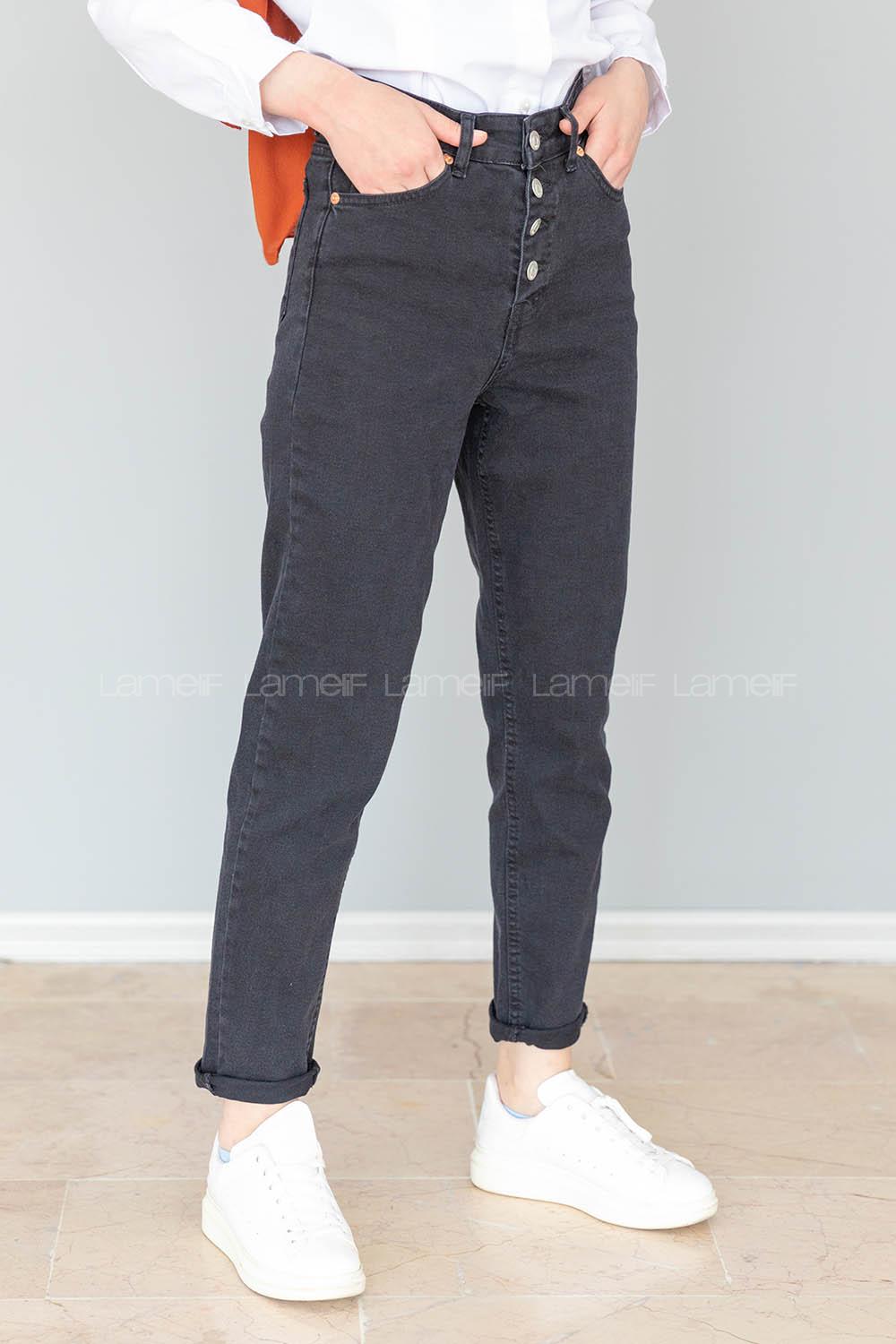 Modalamelif Önü Düğmeli  Bel Ve Paça Yırtıklı Mom Jean Siyah