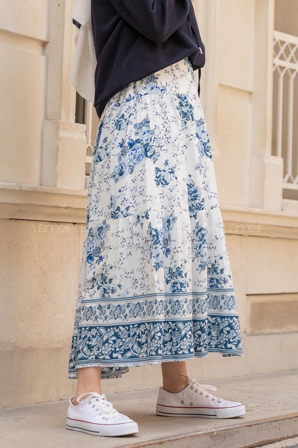 Modalamelif Beli Lastikli Desenli Çan Etek Ekru