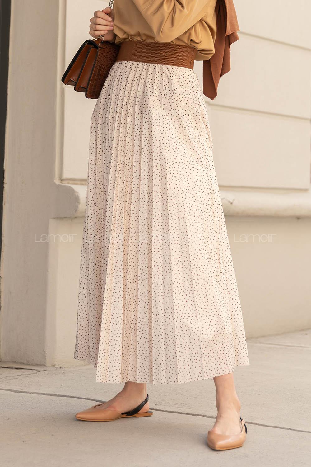 Modalamelif Beli Lastikli Desenli Etek Bej