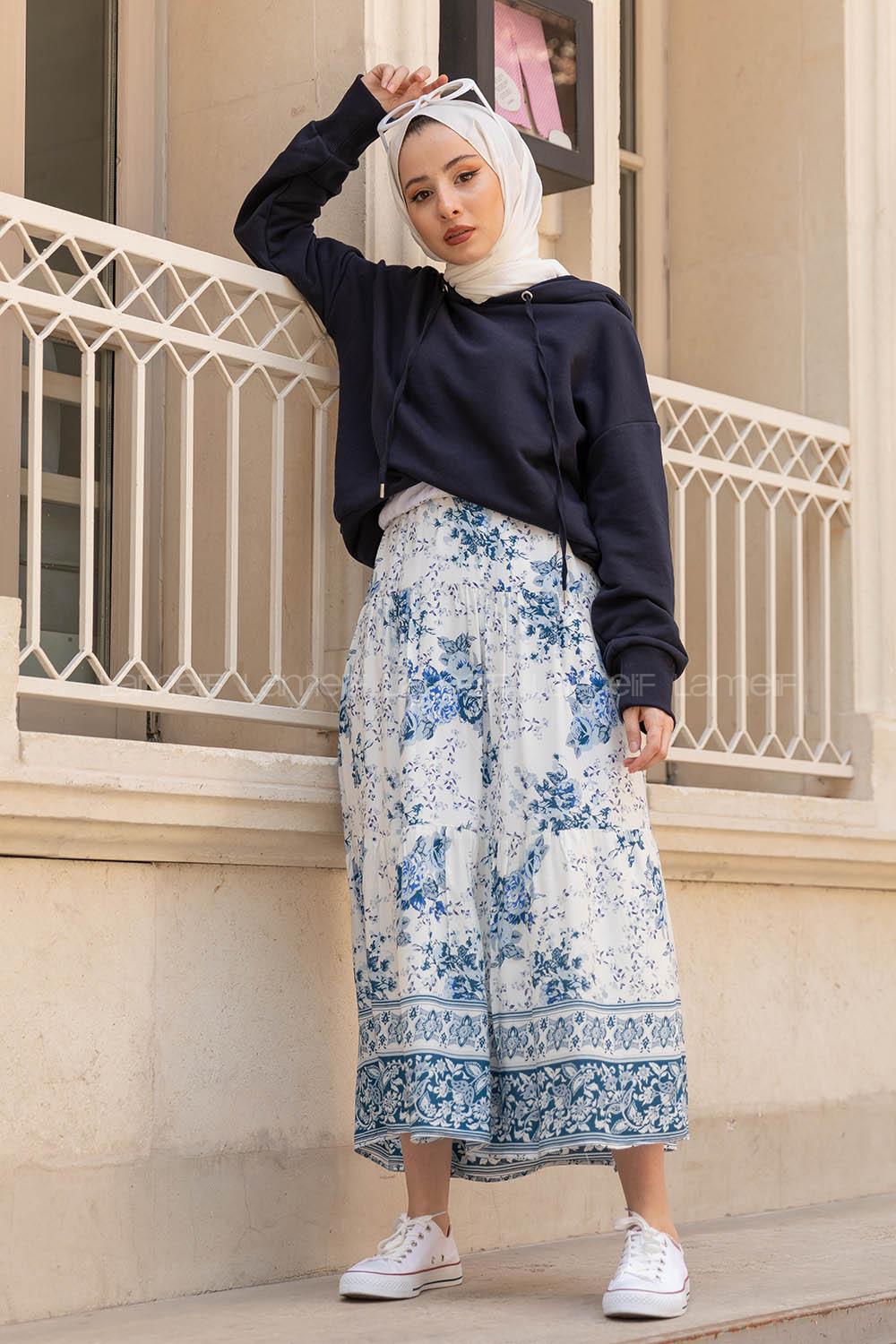 Modalamelif Kuş Gözlü Kapşonlu Swatshirt Lacivert