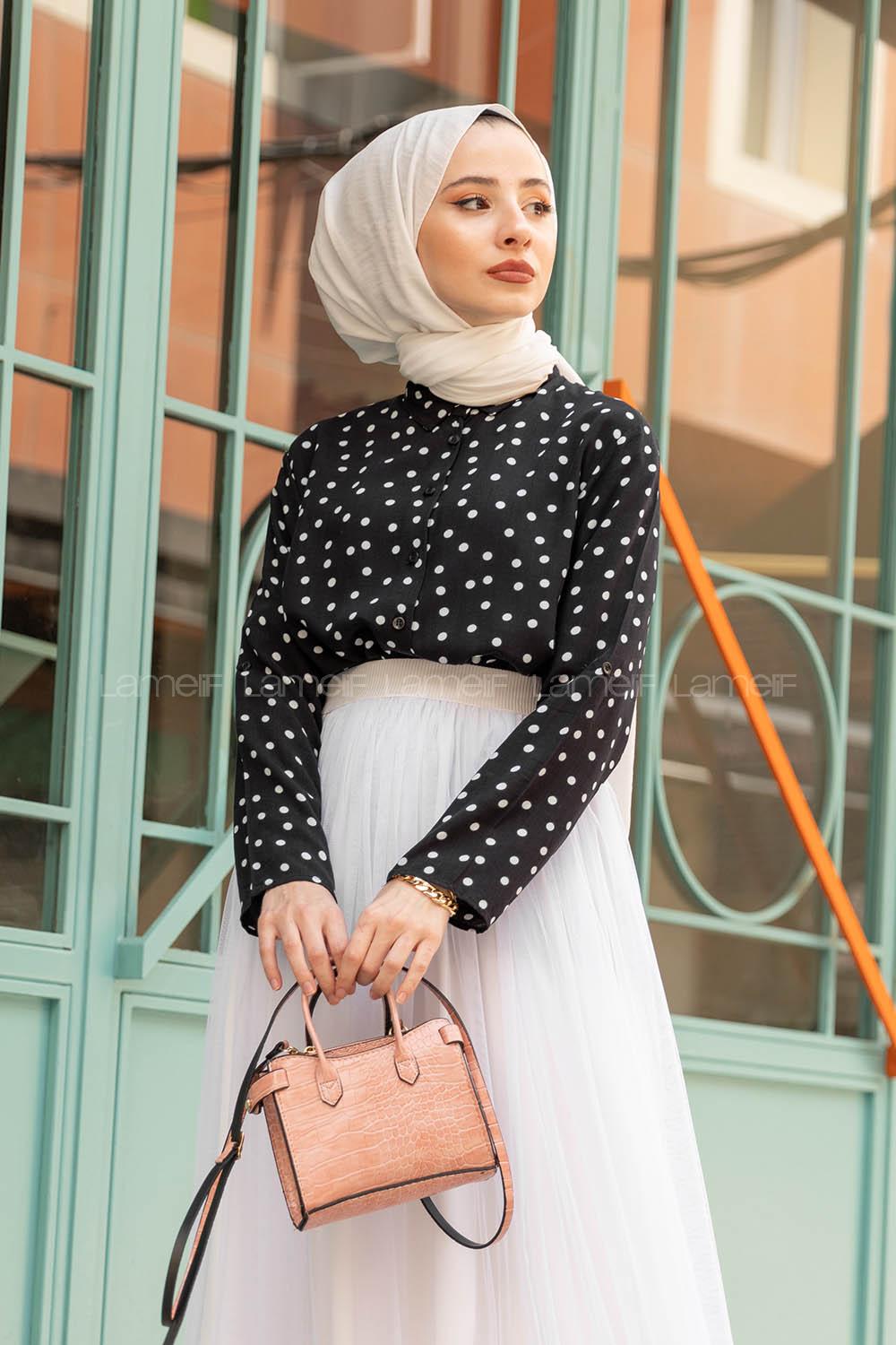 Modalamelif Puantiyeli Gömlek Siyah