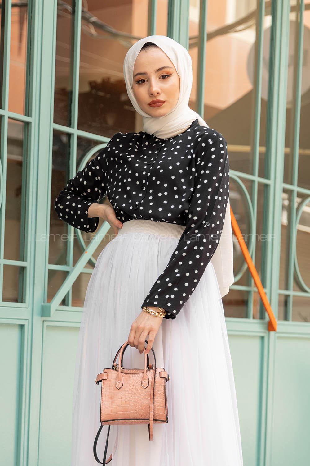 Modalamelif Puantiyeli Gömlek Siyah