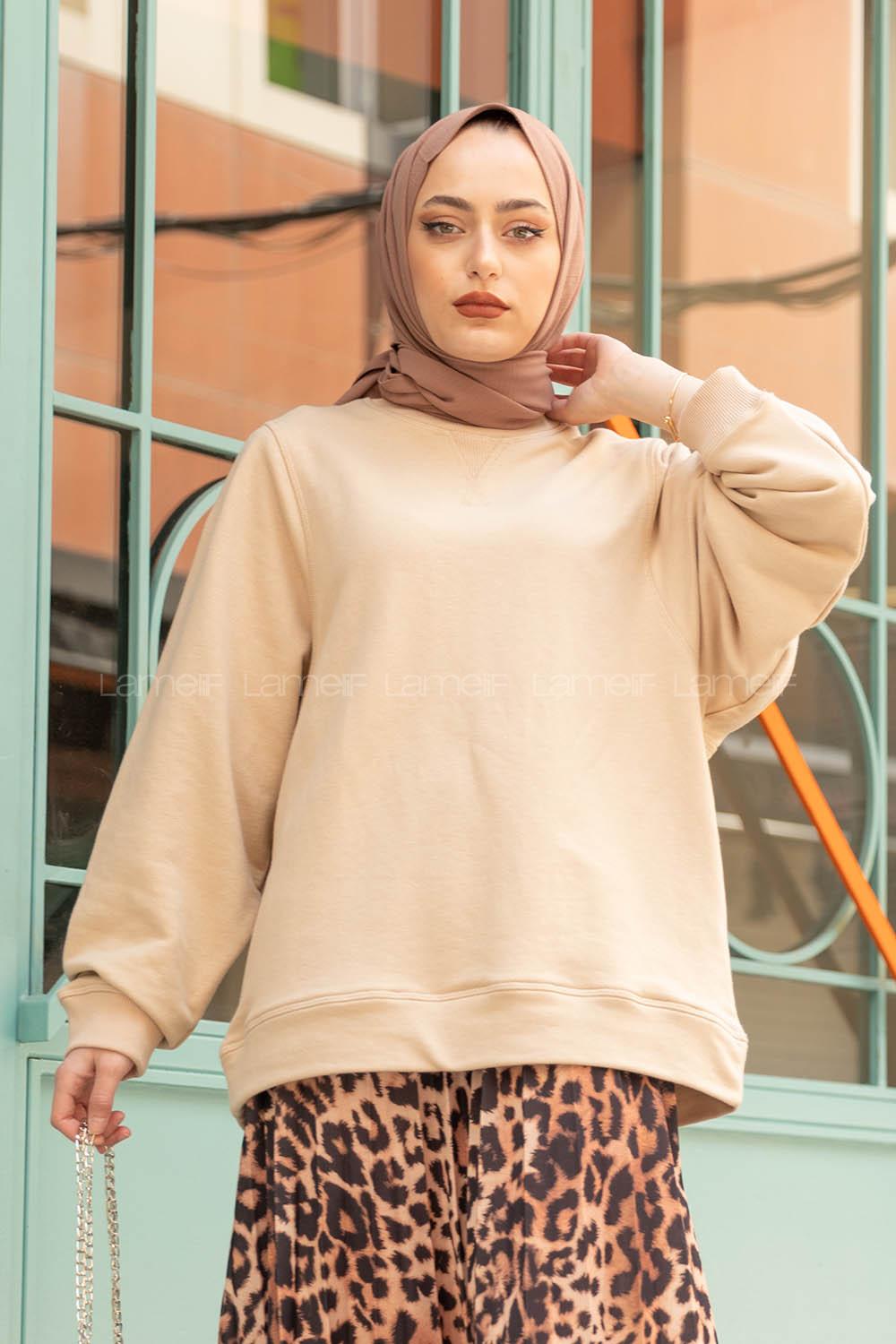 Modalamelif Balon Kol Sweatshirt Bej