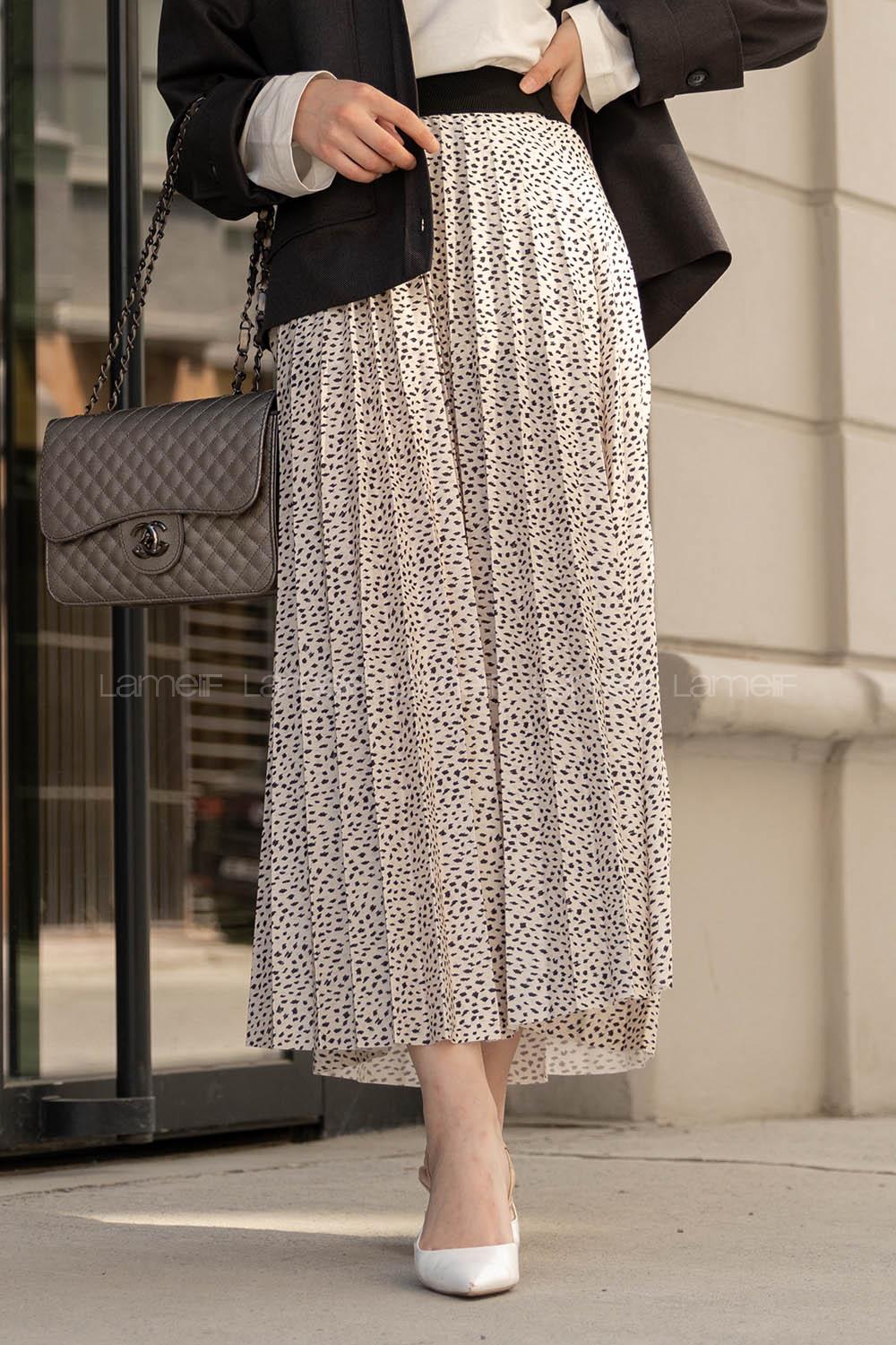 Modalamelif Beli Lastikli Desenli Etek Ekru