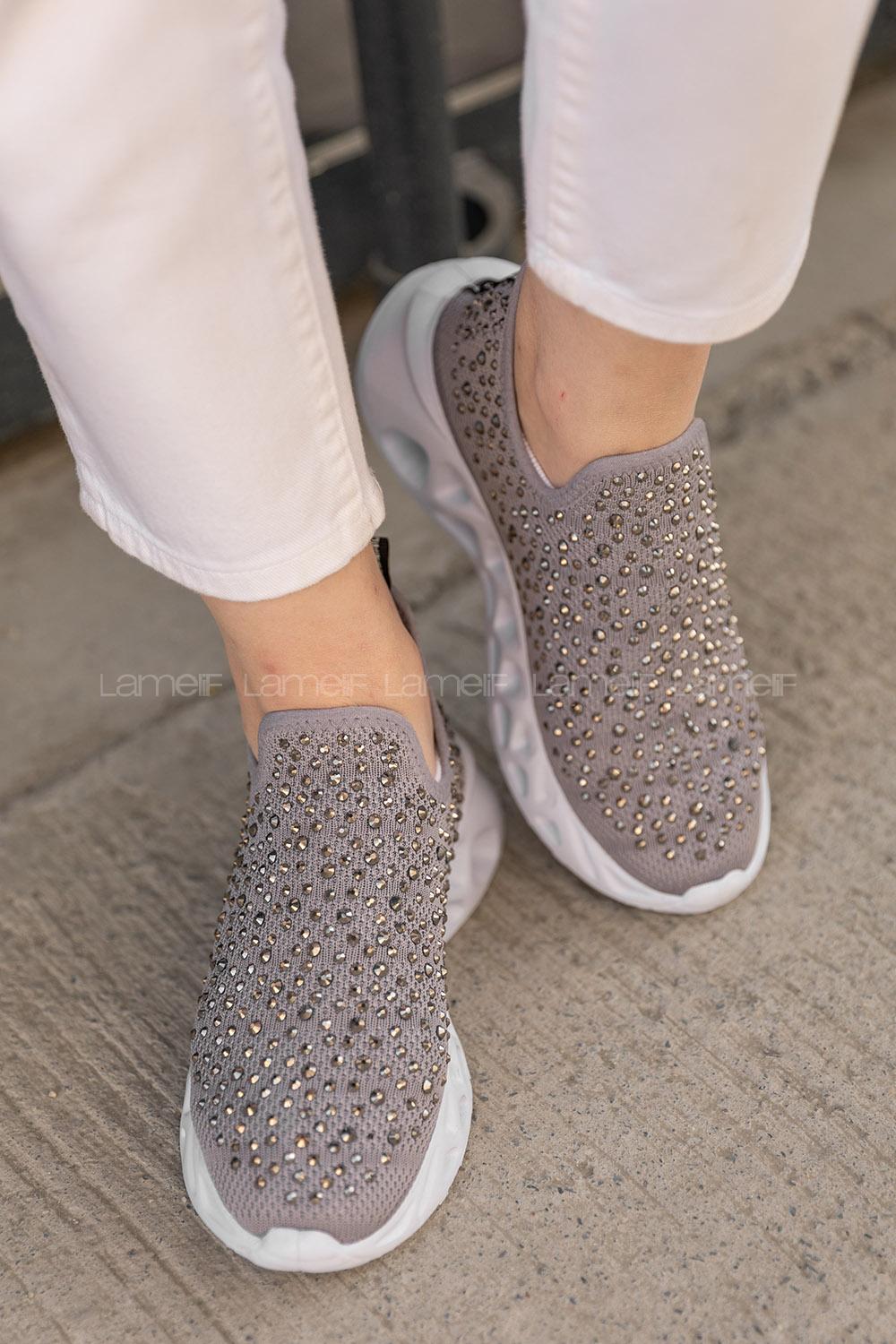 Modalamelif Taşlı Gri Spor Ayakkabı